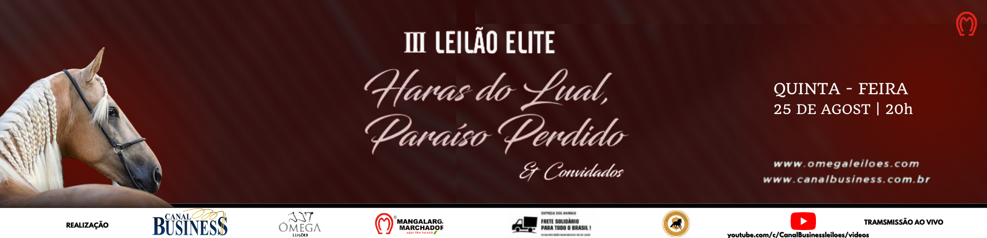 Slide LEILÃO VIRTUAL HARAS DO LUAL, VALE PERDIDO E CONVIDADOS